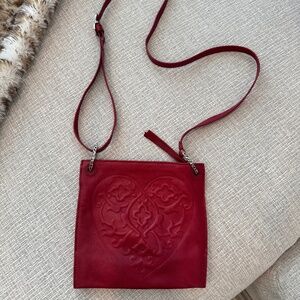 Brighton RED Leather Embossed Heart Crossbody Purse